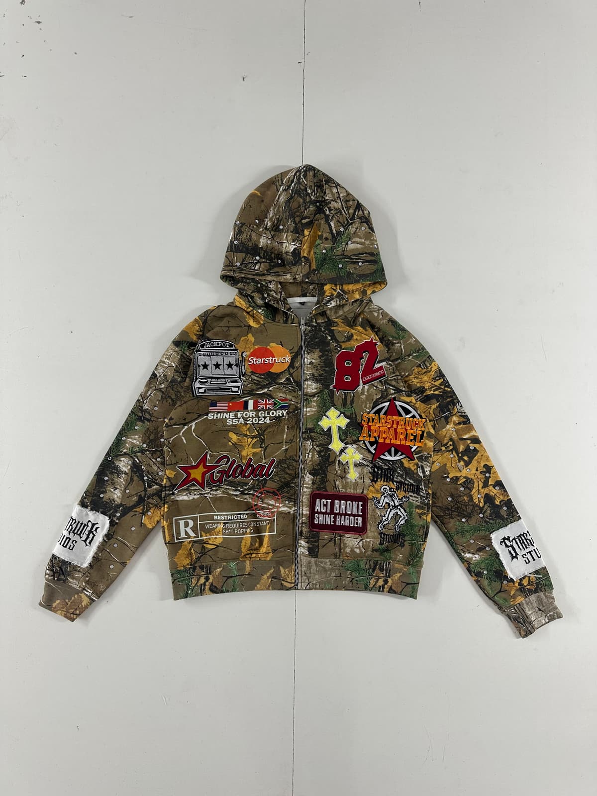 Camo Patch & Rhinestone Hoodie
