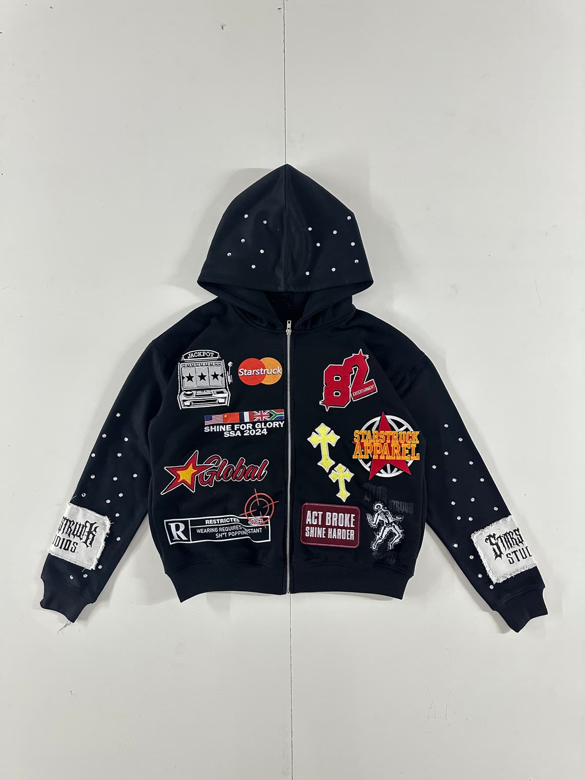 Black Studded Patch Hoodie