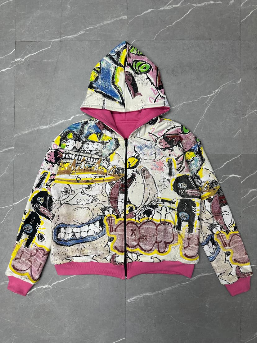 Reversible Graffiti Hoodie (White/Pink)