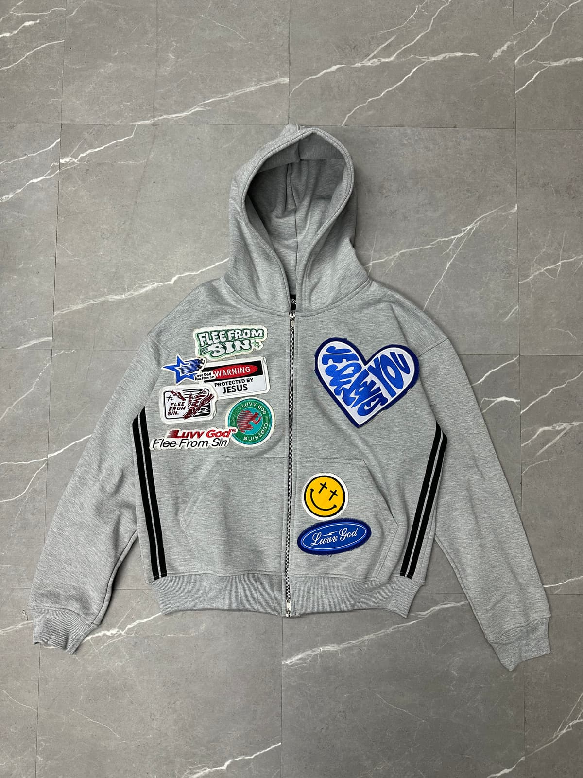 Grey Faith Patch Track Hoodie