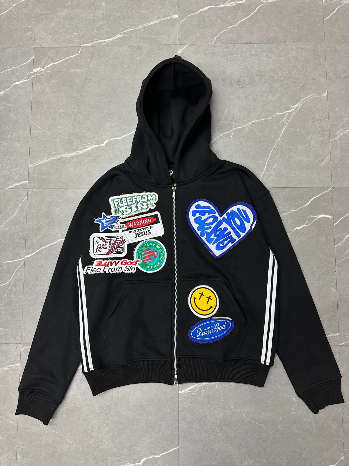 Black Faith Patch Track Hoodie