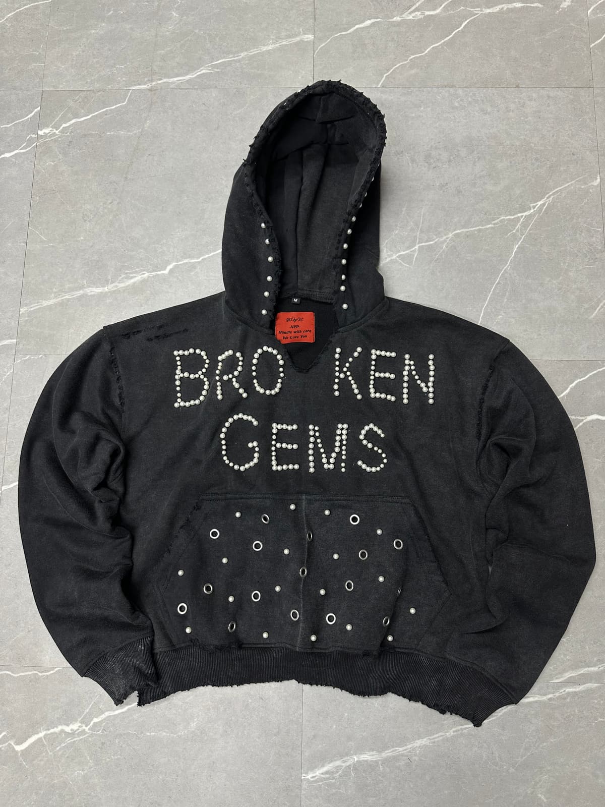Broken Gems Pearl-Studded Hoodie