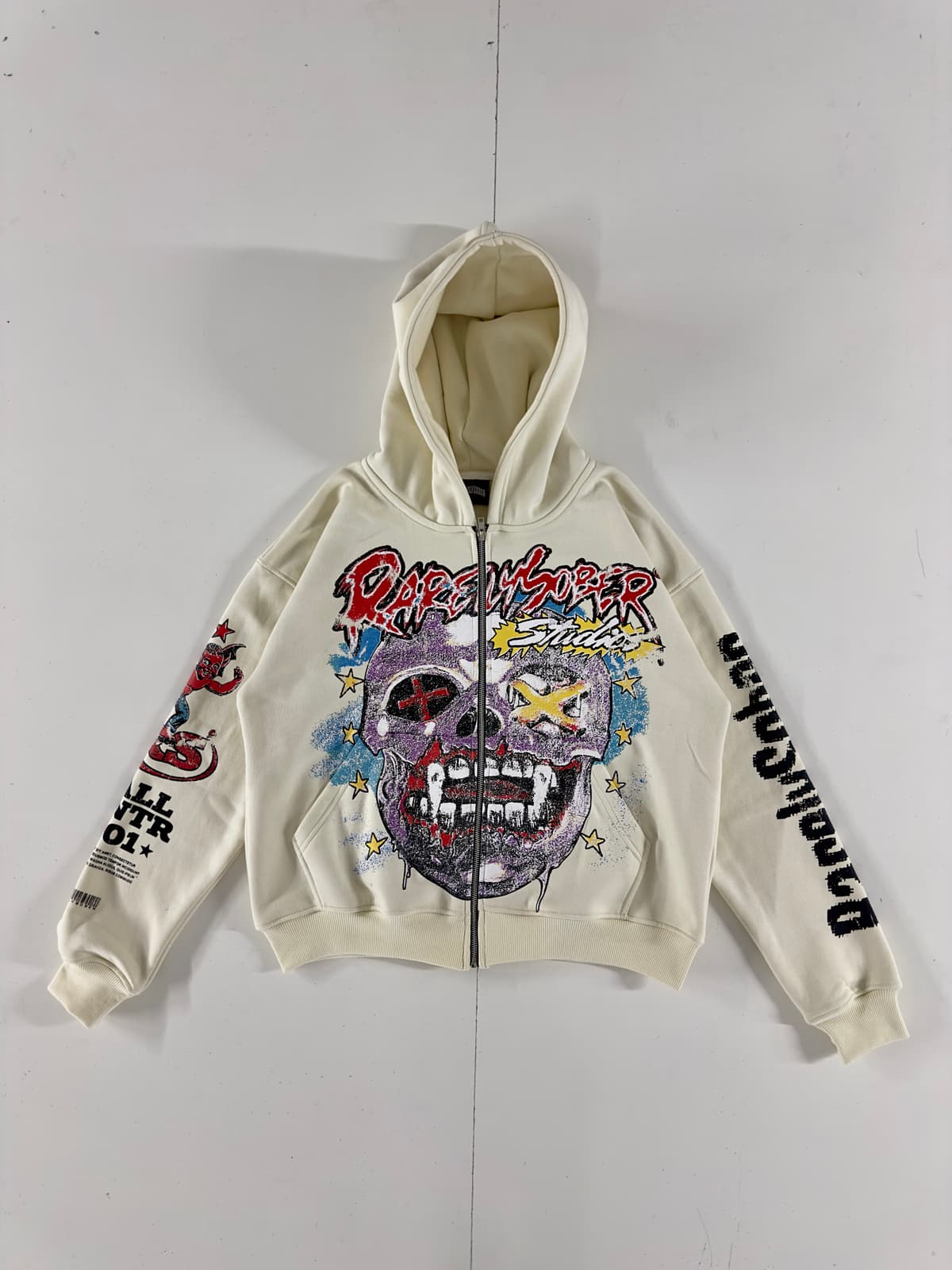 Cream Skull Graffiti Hoodie