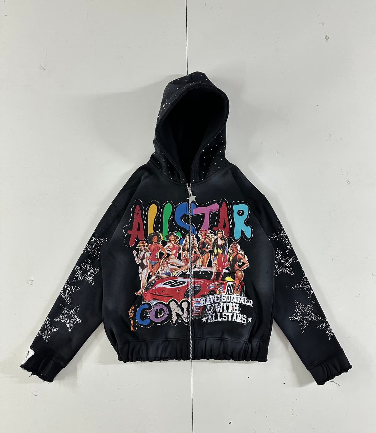 Black All-Star Car Rhinestone Hoodie