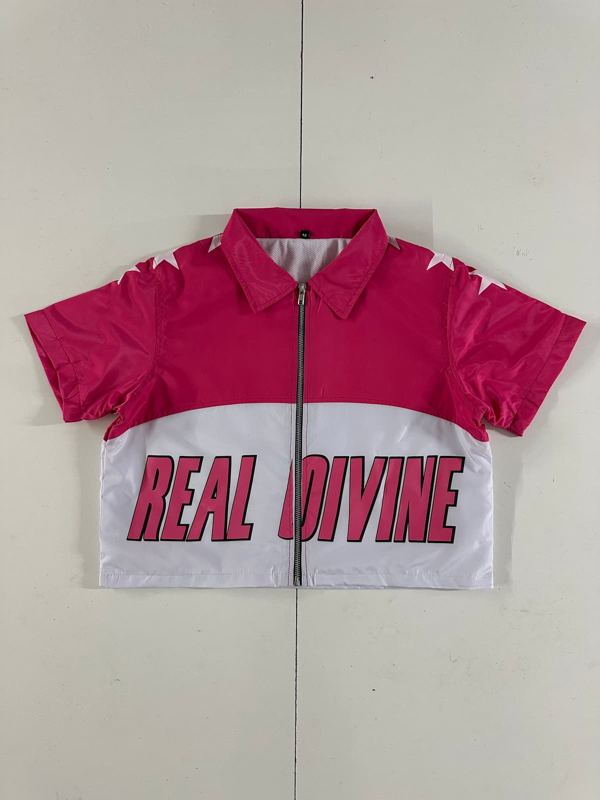 Real Divine Cropped Nylon Shirt (Pink/White)