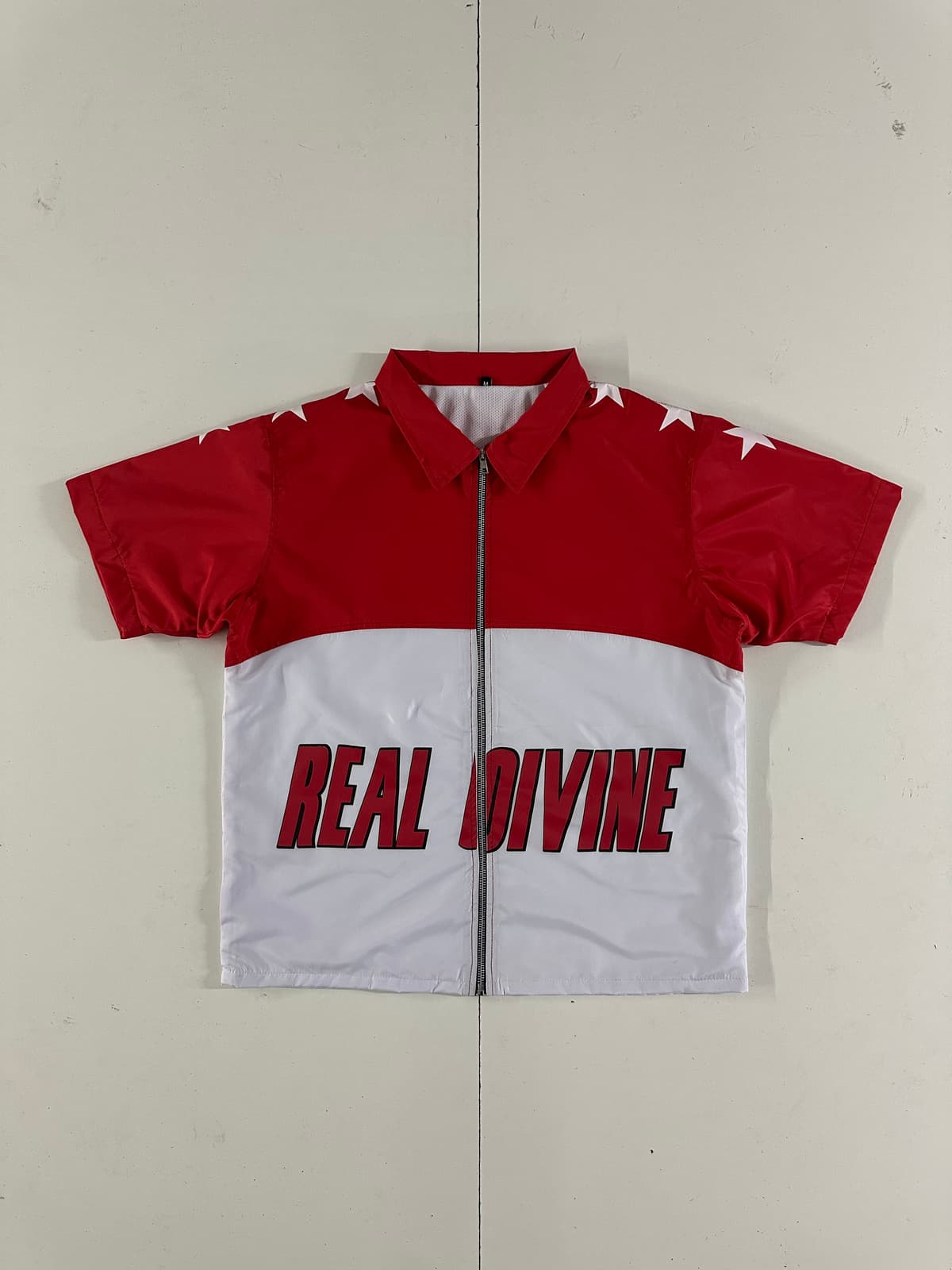 Real Divine Colour-Block Zip Shirt (Red/White)