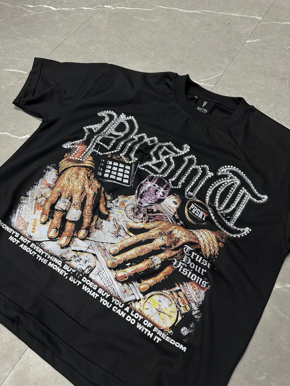 Rhinestone & Graphic PrsnT Tee