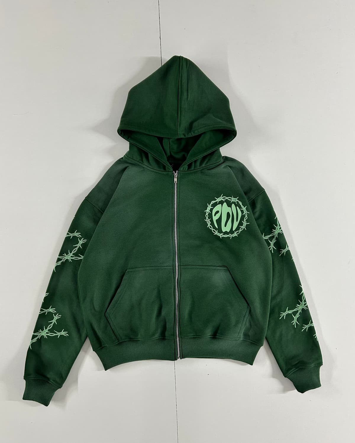 Thorn Motif Green Hoodie
