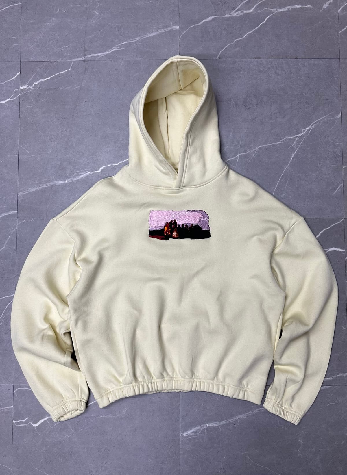 Cream Bonfire Embroidered Hoodie