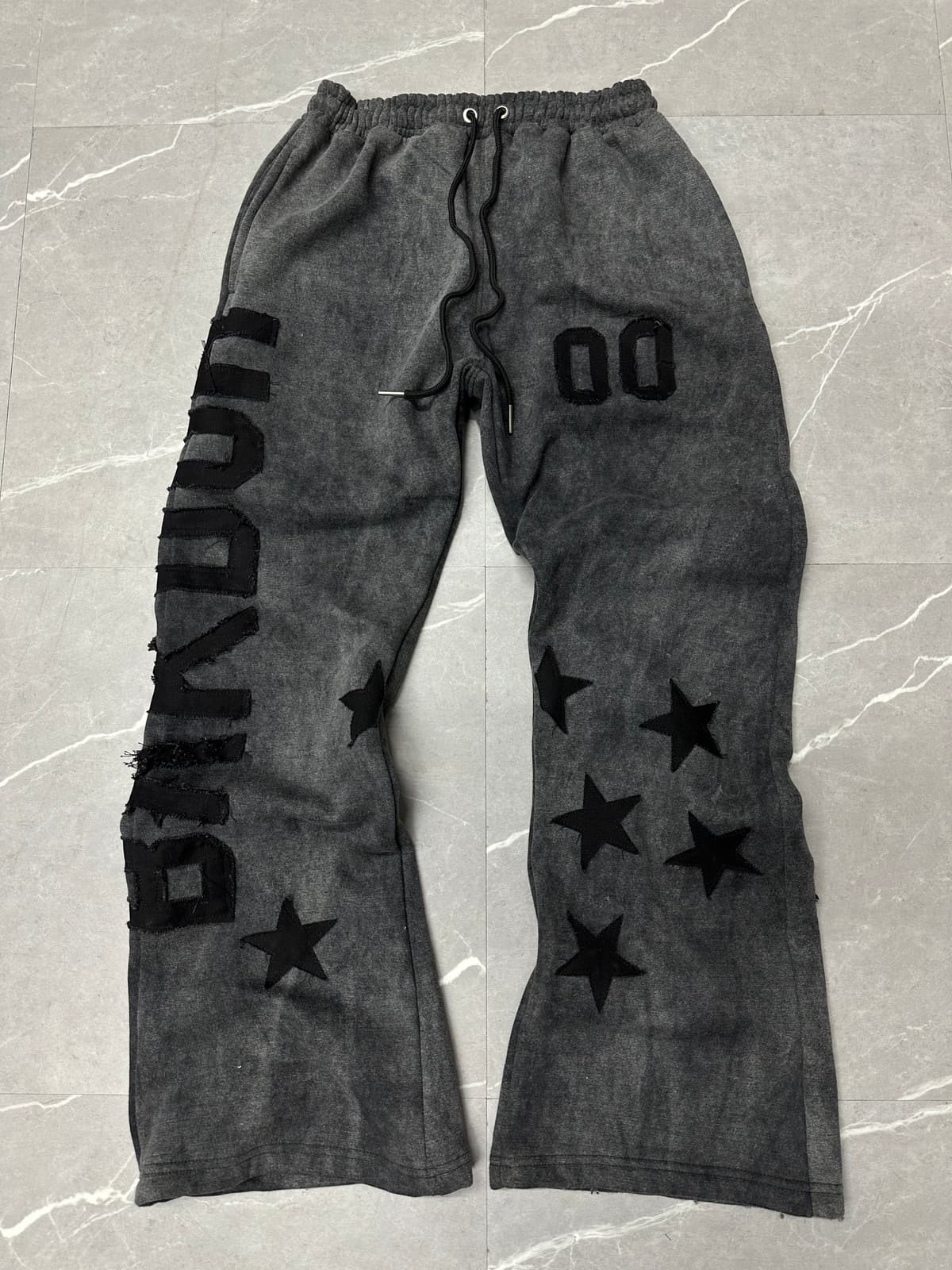 Distressed Star Patch Stone-Wash Pants