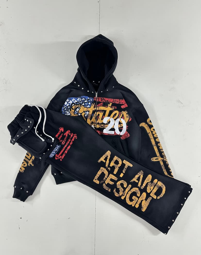 Black Studded Cargo Set